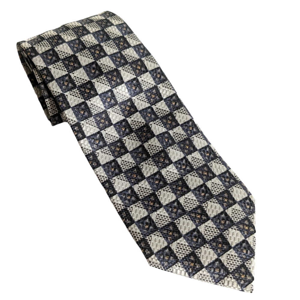 Neiman Marcus Brown and Silver Print Silk Tie